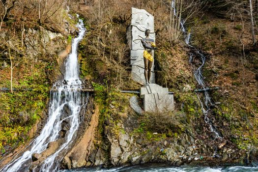 Famous park in city-resort with mineral water springs Borjomi in the mountains of Georgia