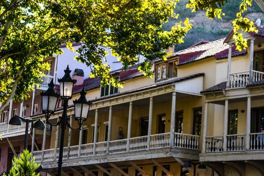 Fall time in Old Tbilisi with old buildings