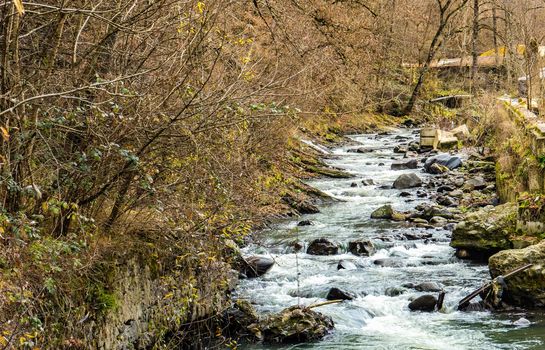 Famous park in city-resort with mineral water springs Borjomi in the mountains of Georgia