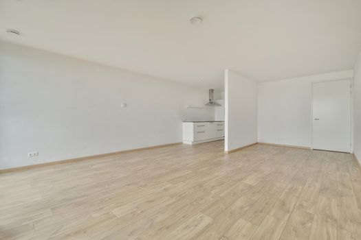 Modern room with wooden floor and white walls