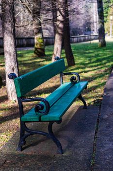 Famous park in city-resort with park bench and mineral water springs Borjomi, in the mountains of Georgia