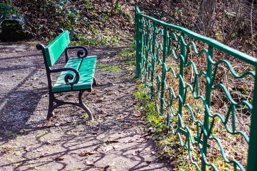 Famous park in city-resort with park bench and mineral water springs Borjomi, in the mountains of Georgia