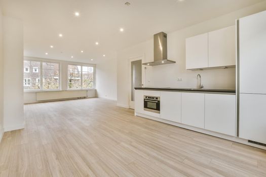 Stylish large kitchen area with large window