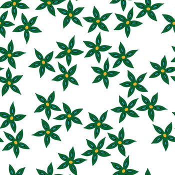 Seamless Repeat Pattern with Flowers and Leaves on white background. Hand drawn fabric, gift wrap, wall art design.