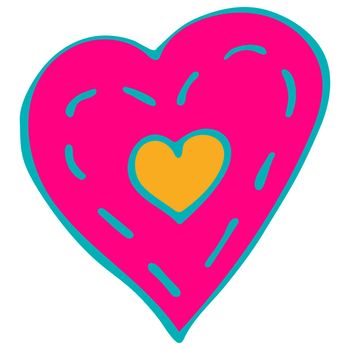 Colorful Doodle Heart Isolated on White Background. Hand Drawn Love Illustration.