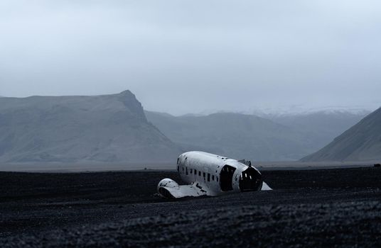 Rear view of abandoned airplane in Iceland