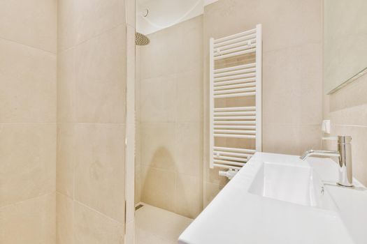 Luxury interior design of a bathroom with marble walls