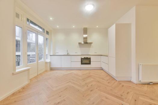 Interior of empty home kitchen with contemporary appliances