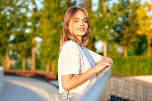 woman outdoors in park city walk leisure. High quality photo