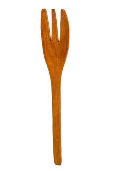 Wooden kitchen fork isolated on white.