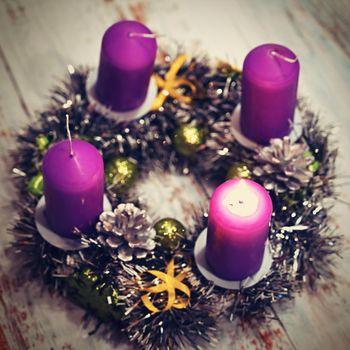 Beautiful handmade traditional Czech Christmas wreath with candles.
