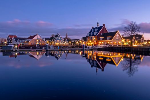 The harbor from Huizen in the Netherlands at sunset