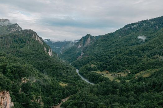 Tara River, view from the bridge, north Montenegro. Canyon of river Tara, deepest canyon in the Europe, second in the world. State of Montenegro