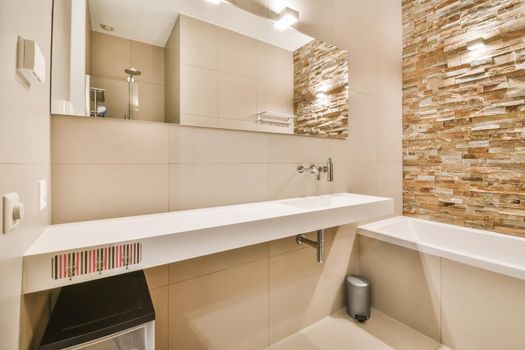 Luxury interior design of a bathroom with marble walls