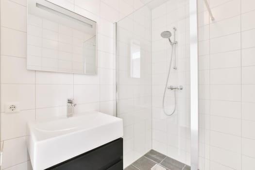 Attractive bathroom with stylish sink and mirror