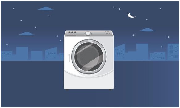 white washing machine placed in the moon night