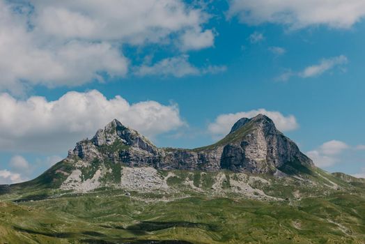 The mountain pass Sedlo is in the north of Montenegro. Fantastic green view of Saddle mountain, Durmitor massive, Montenegroю