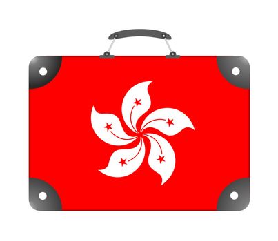 Flag of Hong Kong country in the form of a travel suitcase on a white background - illustration