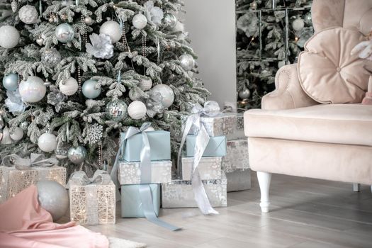 Presents and Gifts under Christmas Tree, Winter Holiday Concept.