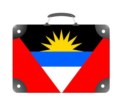 Flag of the country of Antigua and Barbuda in the form of a travel suitcase