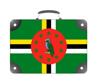 Dominica country flag in the form of a travel suitcase on a white background - illustration