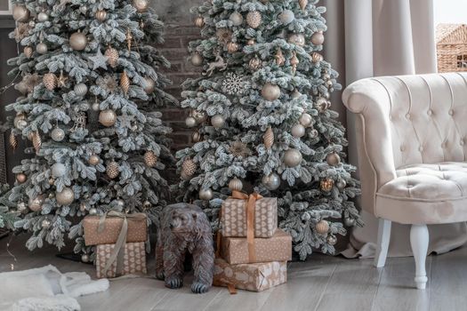 Presents and Gifts under Christmas Tree, Winter Holiday Concept.