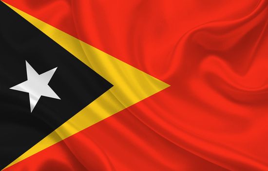 Flag of Timor country on wavy silk fabric background panorama - illustration