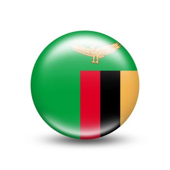 Zambia country flag in sphere with white shadow - illustration