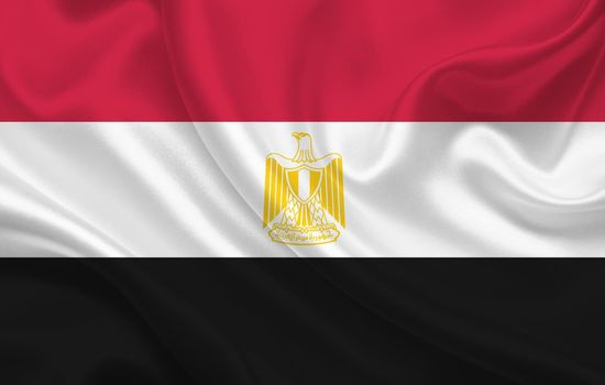 Egypt country flag on wavy silk fabric background panorama - illustration