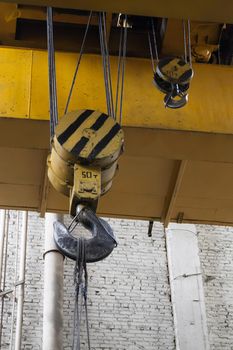 Lifting cranes at a car factory Russia. Miass. High quality photo