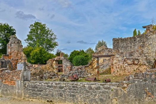 Destroyed building during World War 2 in Oradour sur Glane France
