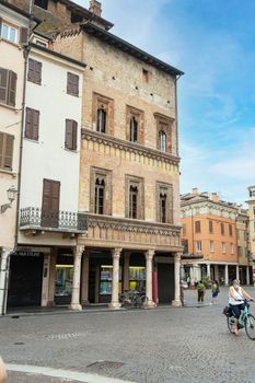 Mantua, Italy. July 13, 2021.  View of the ancient merchant's house in the city center