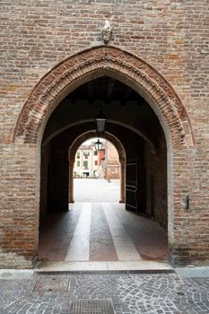 Mantua, Italy. July 13, 2021.  view of the Leon Battista Alberti square in the city center