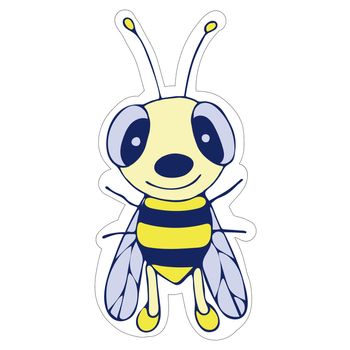 Hand-drawn Cute Bee with Honey Sticker. Isolated Bee on White Background.
