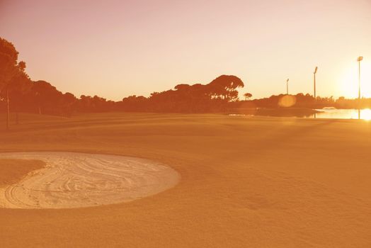 golf course landscape at beautiful sunset