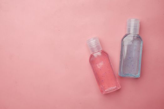 many hand wash in a container on table .