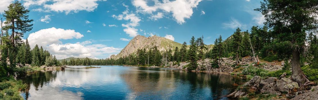 Majestic mountain lake. scenery of high mountain with lake and high peak