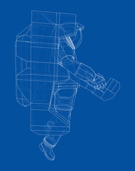 Astronaut concept. 3d illustration. Wire-frame or blueprint style