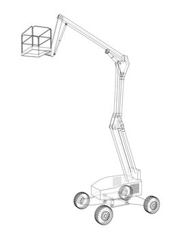 Aerial platform concept outline. 3d illustration. Wire-frame style