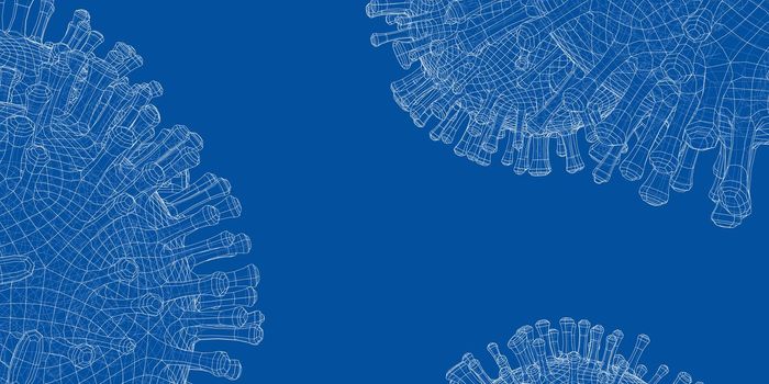 Wire-frame model of a virus. Abstract 3d microbe, virus or bacteria. Virus development concept. 3d illustration