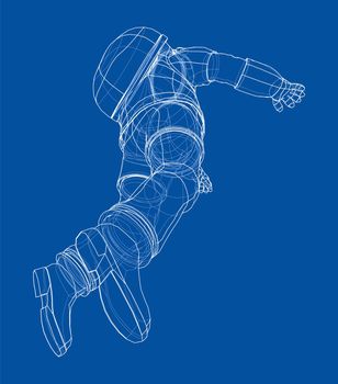 Astronaut concept. 3d illustration. Wire-frame or blueprint style