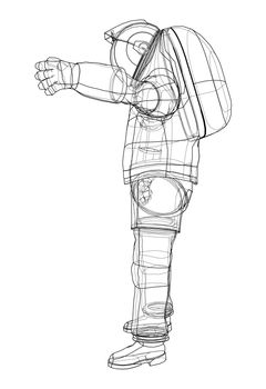 Astronaut concept. 3d illustration. Wire-frame or blueprint style