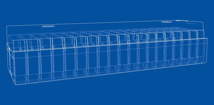 3D microchip. 3d illustration. Wire-frame or blueprint style