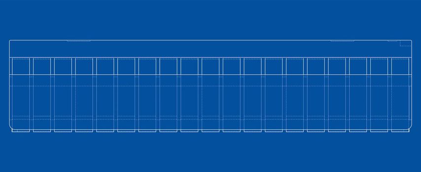 3D microchip. 3d illustration. Wire-frame or blueprint style