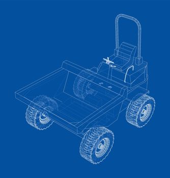 Dumper Truck. 3d illustration. Wire-frame or blueprint style