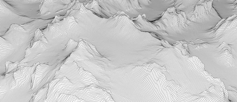 Abstract 3d wire-frame landscape. Blueprint style. 3d illustration. Geology Terrain