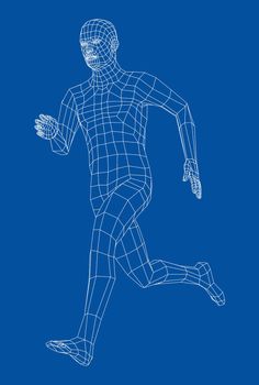 Wireframe running man. 3d illustration. Man in running pose