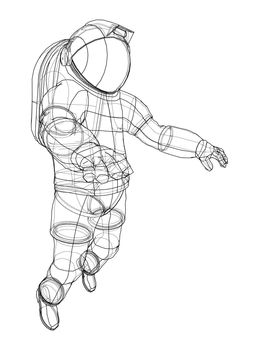 Astronaut concept. 3d illustration. Wire-frame or blueprint style