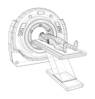 MRI, magnetic resonance imaging machine scanning patient inside. 3d illustration