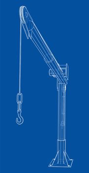 Davit or crane for boat. 3d illustration. Wire-frame style
